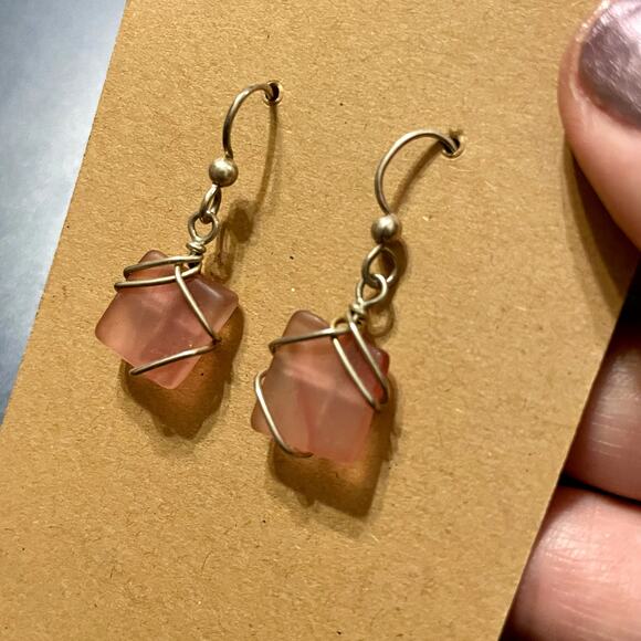 3 for $15 Clearance Light Pink Wire Wrapped Glass Earings - Picture 6 of 6